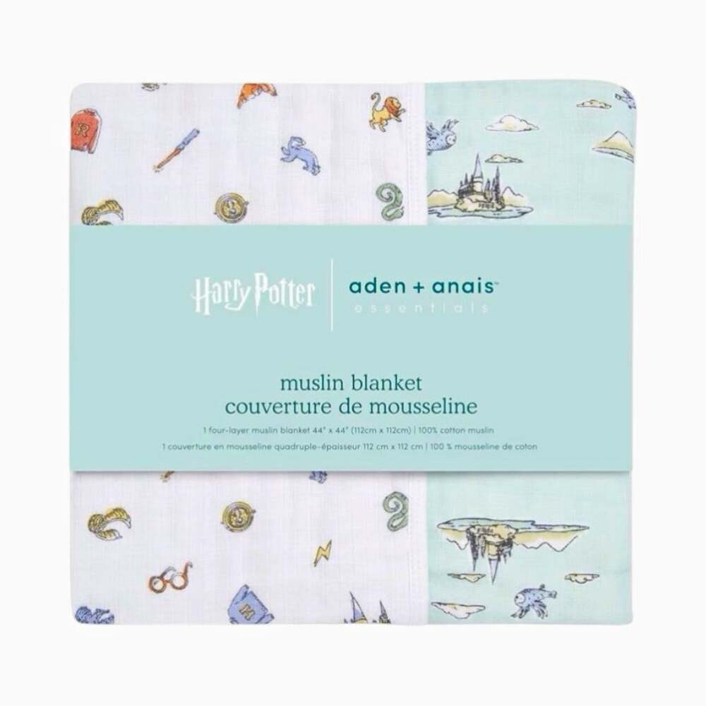 aden + anais essentials Harry Potter Muslin Blanket 44x44 Cotton Crib White/Blue